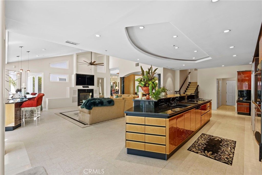 Dining room, Fireplace, Interior, Kitchen, Living room, Pendant Lights, Recessed Lighting