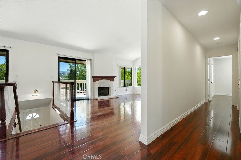 Empty room, Fireplace, Interior, Recessed Lighting, Wood Texture Flooring