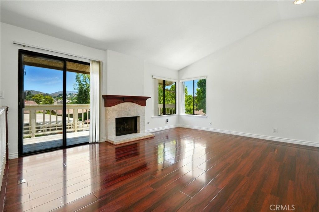 Empty room, Fireplace, Interior, Recessed Lighting, Wood Texture Flooring
