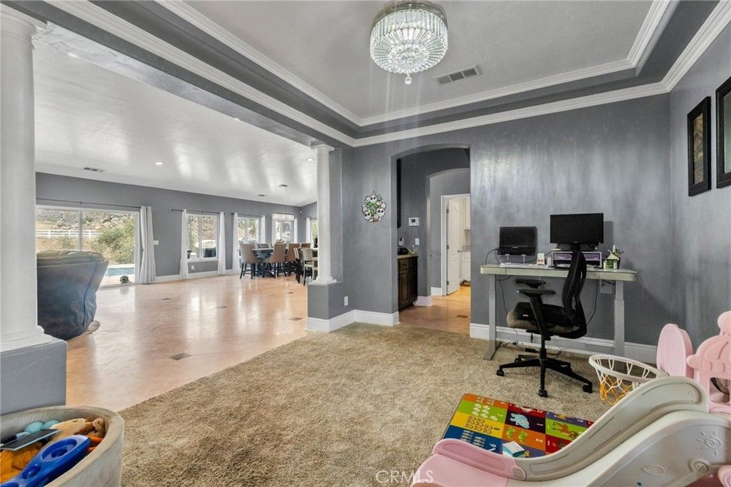 Chandelier, Home Office, Interior, Recessed Lighting