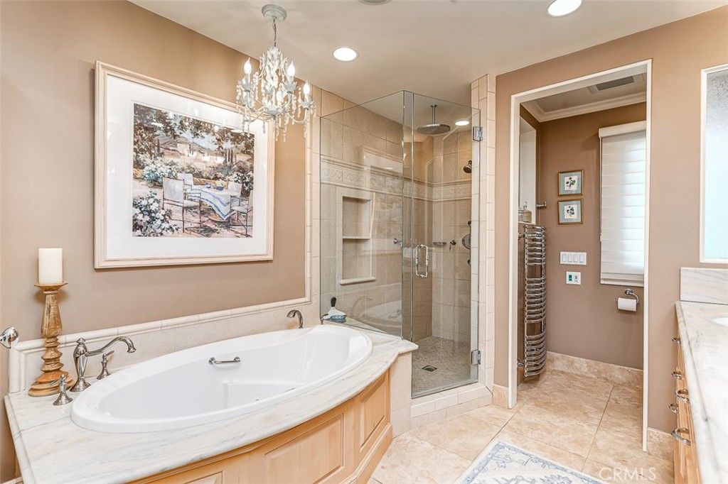 Bathroom, Chandelier, Glass Shower, Interior, Recessed Lighting
