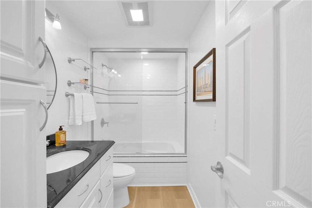 Bathroom, Glass Shower, Interior, Wood Texture Flooring