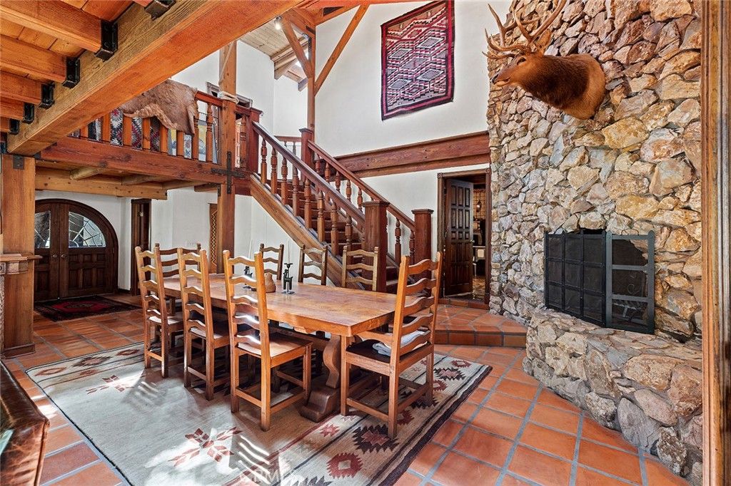 Dining room, Fireplace, Interior, Stone Walls, Wooden Beams