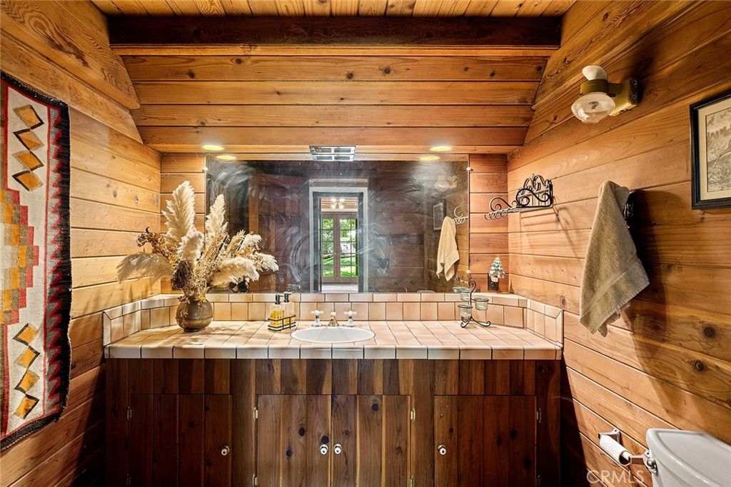 Bathroom, Interior, Tile Countertops, Wooden Ceilings, Wooden Walls