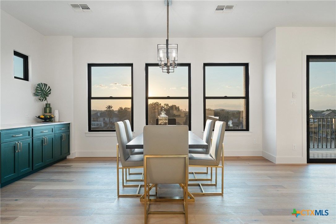 Dining room, Interior, Pendant Lights, Wood Texture Flooring