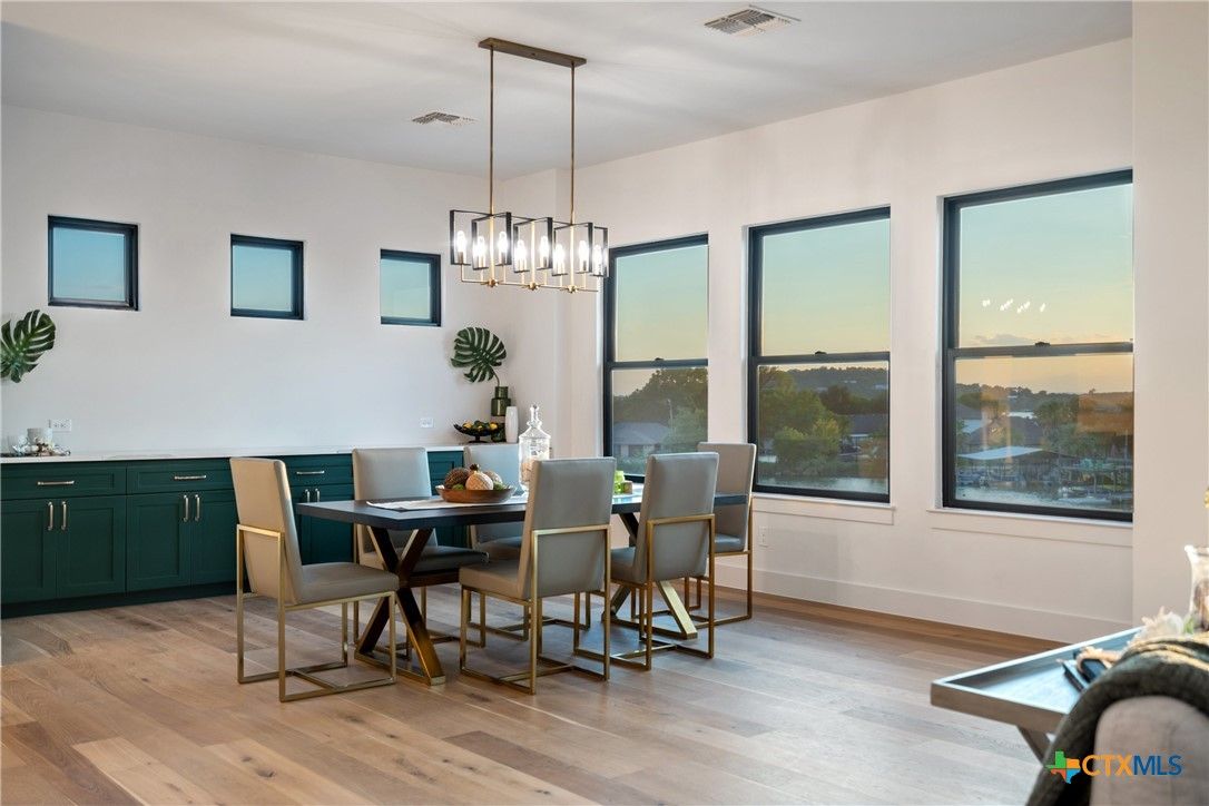 Dining room, Interior, Pendant Lights, Wood Texture Flooring