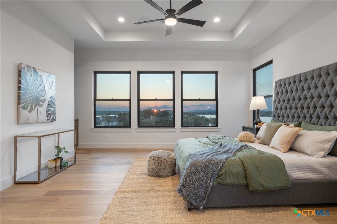 Bedroom, Interior, Recessed Lighting, Water, Wood Texture Flooring
