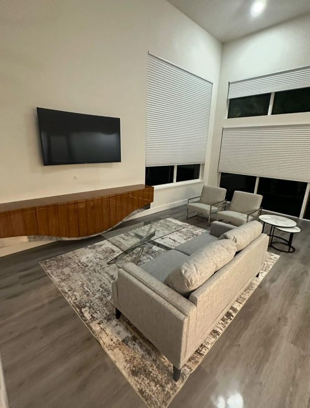 Interior, Living room, Recessed Lighting, Wood Texture Flooring