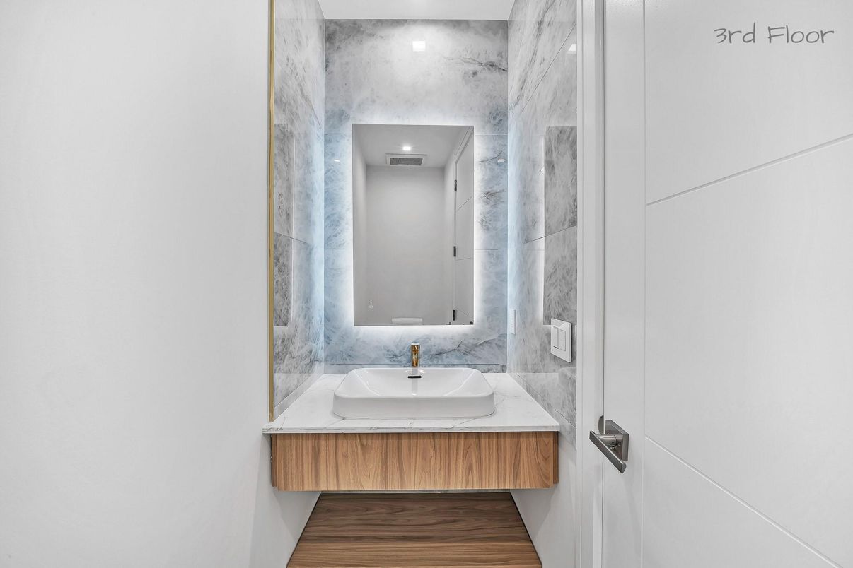 Bathroom, Interior, Marble Walls, Wood Texture Flooring
