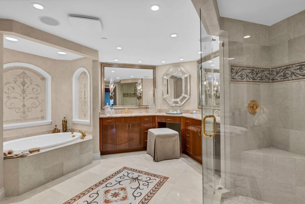 Bathroom, Dual Sink Vanities, Glass Shower, Interior, Recessed Lighting