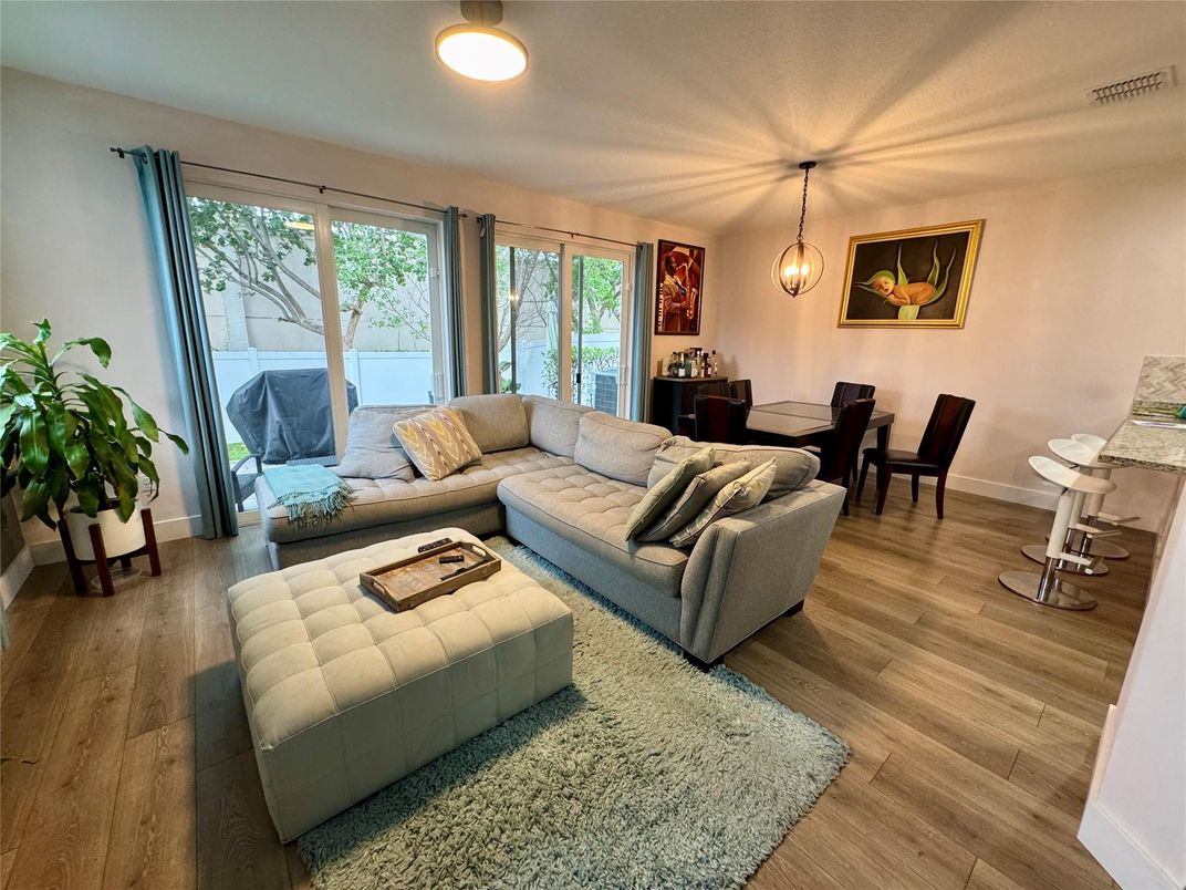 Dining room, Interior, Living room, Pendant Lights, Wood Texture Flooring