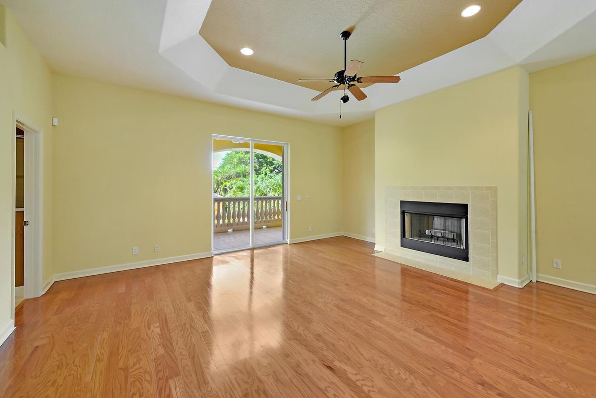Empty room, Fireplace, Interior, Recessed Lighting, Wood Texture Flooring