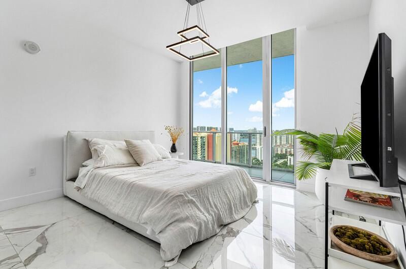 Bedroom, Interior, Marble, Pendant Lights, Water