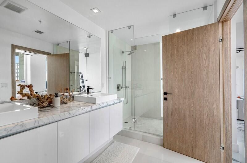 Bathroom, Dual Sink Vanities, Glass Shower, Interior, Recessed Lighting