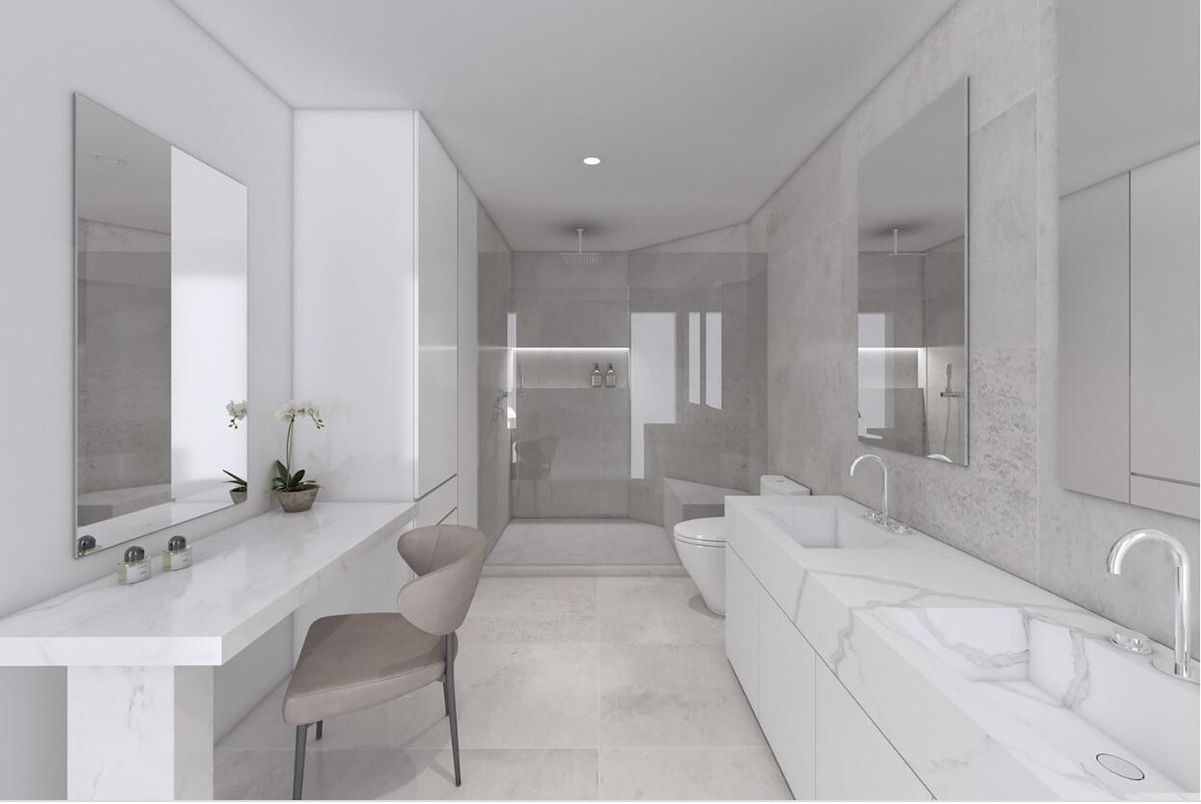Bathroom, Dual Sink Vanities, Glass Shower, Interior, Recessed Lighting