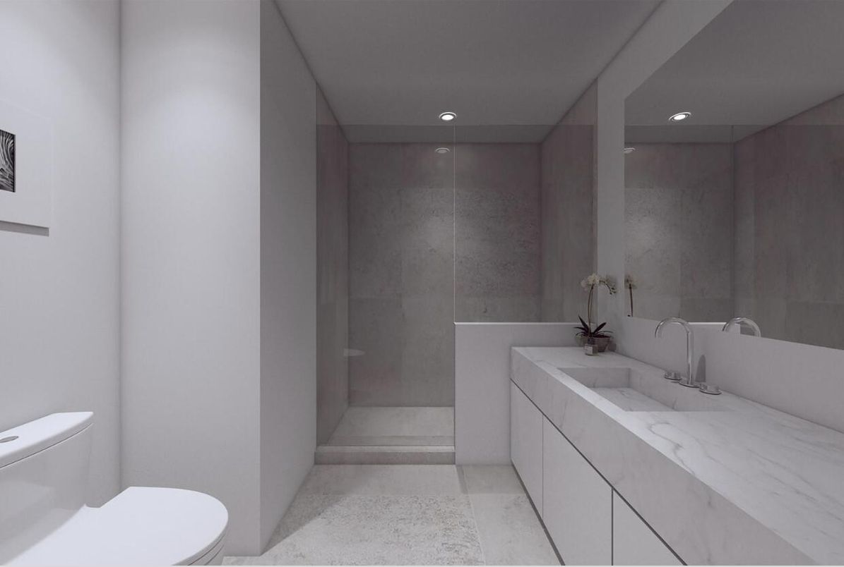 Bathroom, Glass Shower, Interior, Recessed Lighting