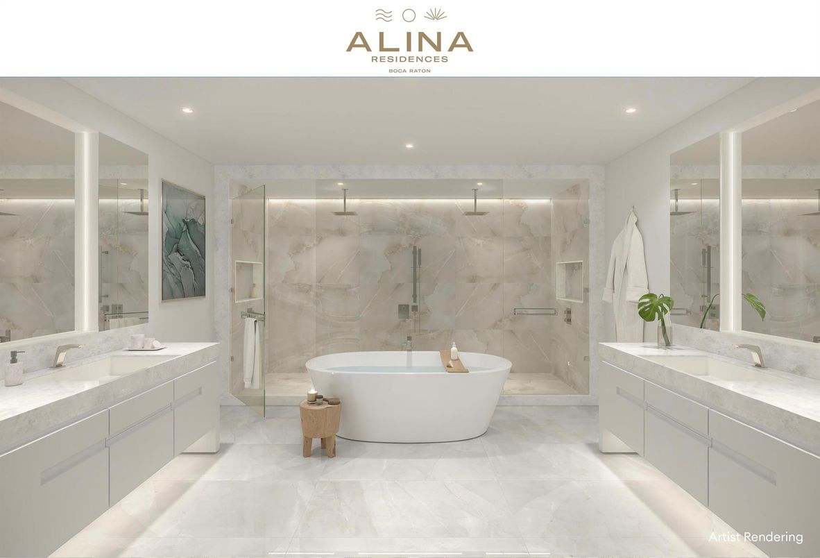 Bathroom, Dual Sink Vanities, Free Standing Baths, Glass Shower, Interior, Marble Walls, Recessed Lighting