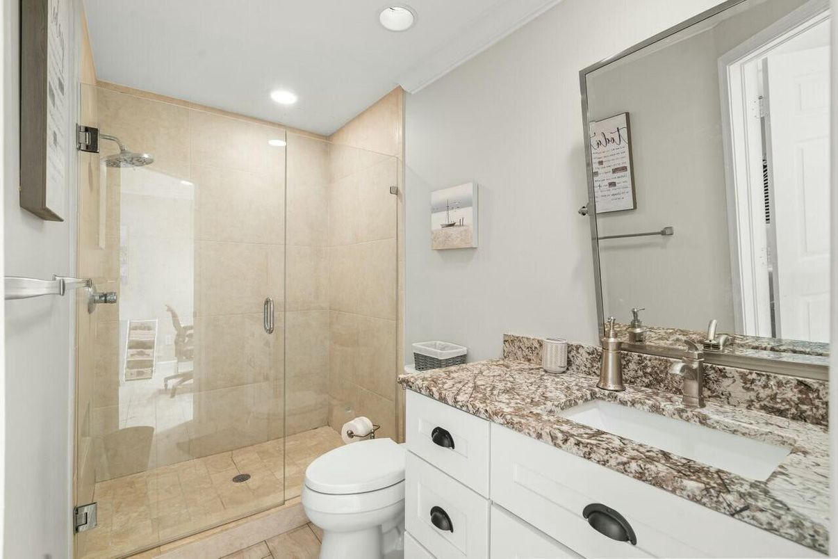 Bathroom, Glass Shower, Interior, Recessed Lighting