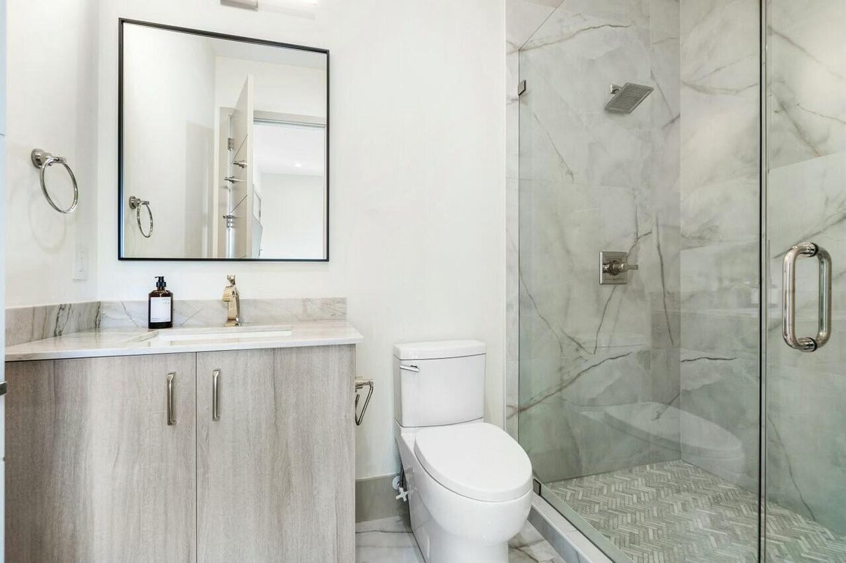 Bathroom, Glass Shower, Interior, Marble Walls