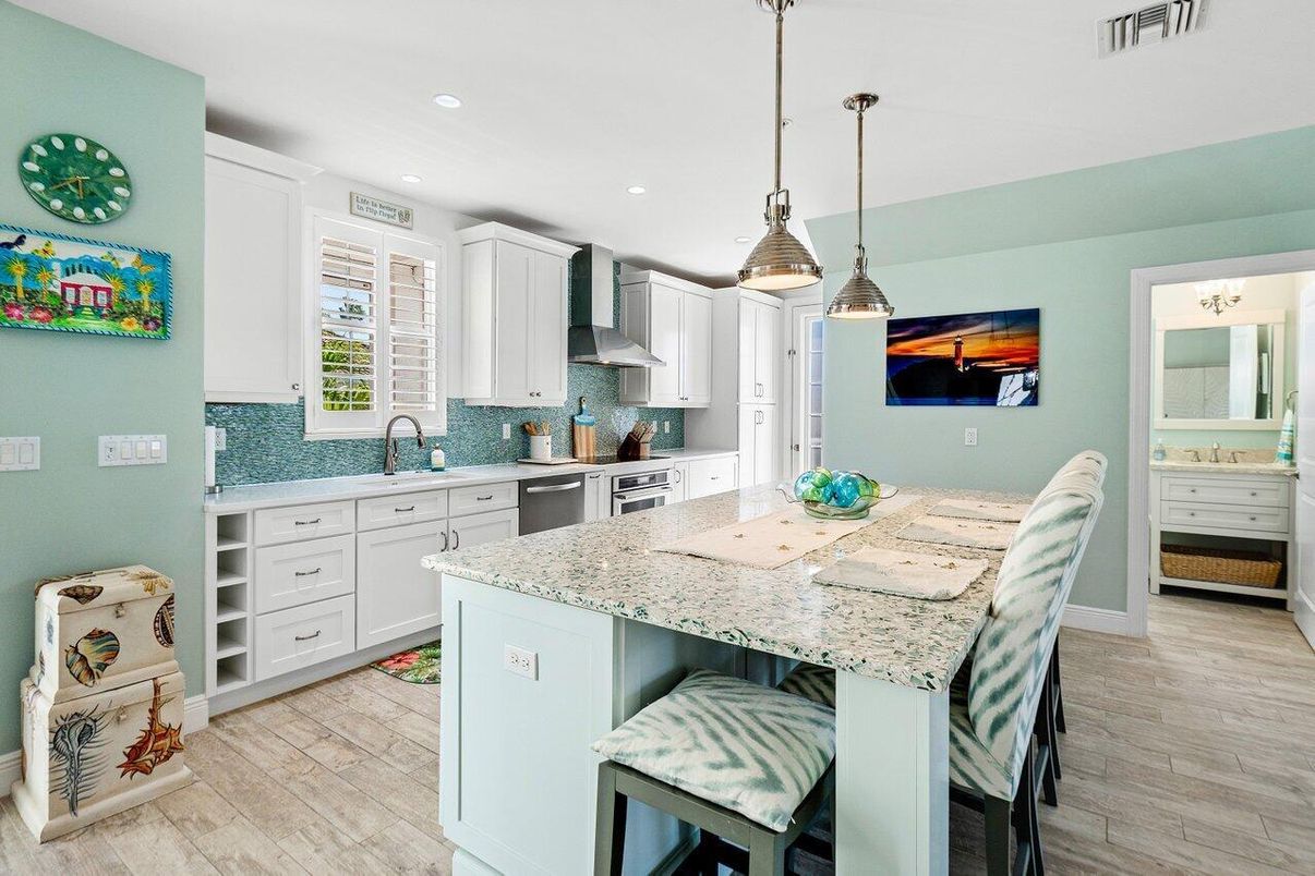 Interior, Kitchen, Pendant Lights, Recessed Lighting, Wood Texture Flooring
