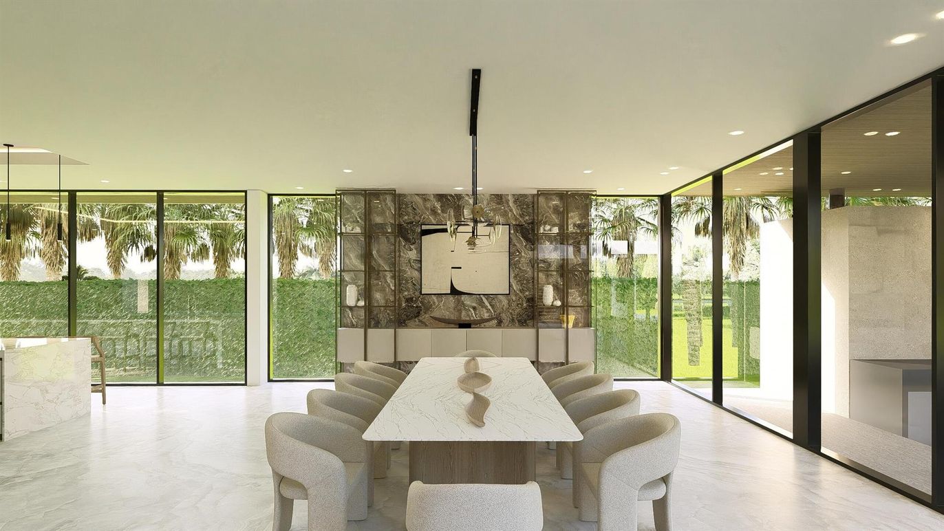 Dining room, Interior, Pendant Lights, Recessed Lighting, Sun Room, Wood Texture Flooring
