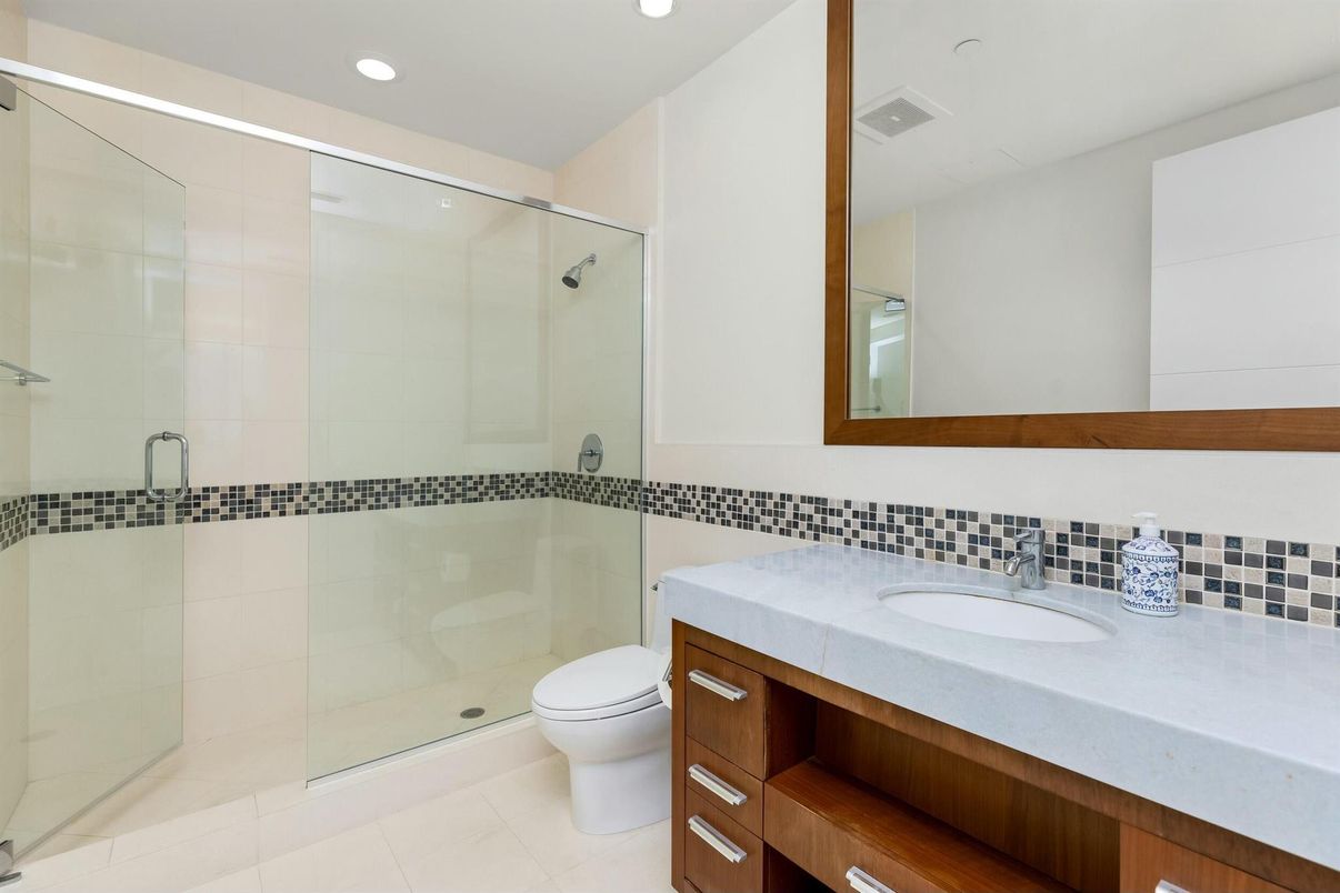Bathroom, Glass Shower, Interior, Recessed Lighting