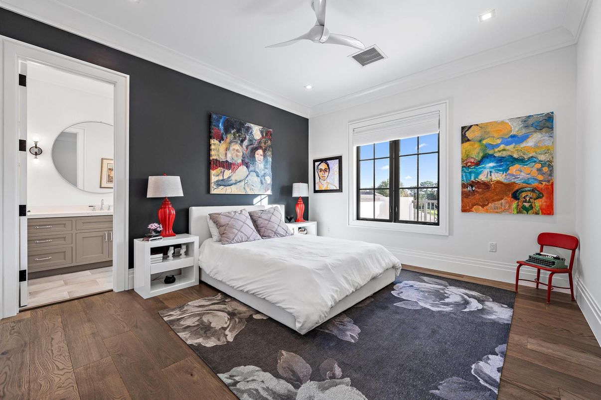 Bedroom, Interior, Recessed Lighting, Wood Texture Flooring