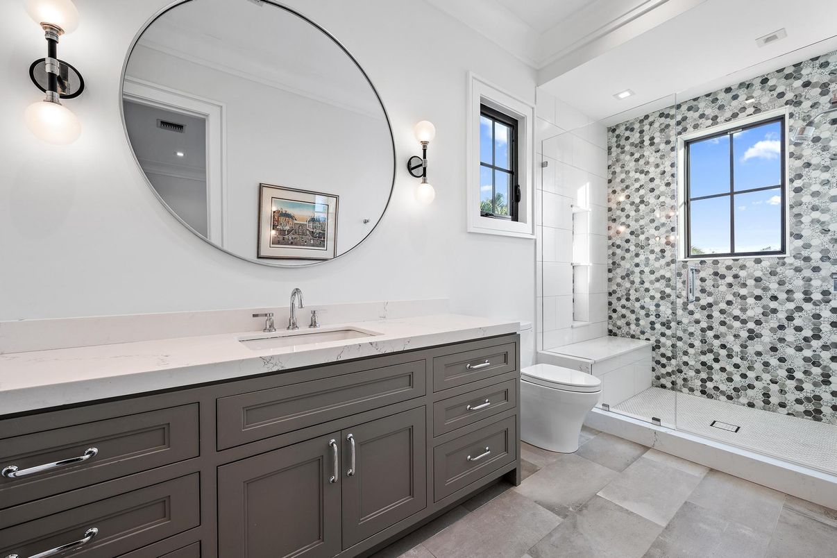 Bathroom, Dual Sink Vanities, Glass Shower, Interior, Recessed Lighting