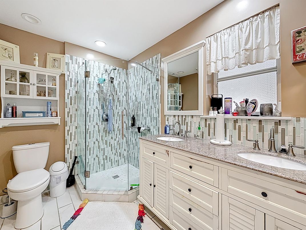 Bathroom, Dual Sink Vanities, Glass Shower, Interior, Recessed Lighting
