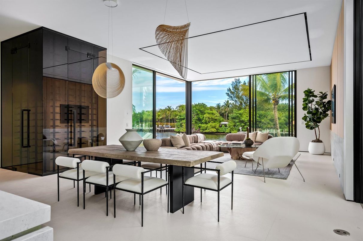 Dining room, Interior, Living room, Pendant Lights, Wooden Walls