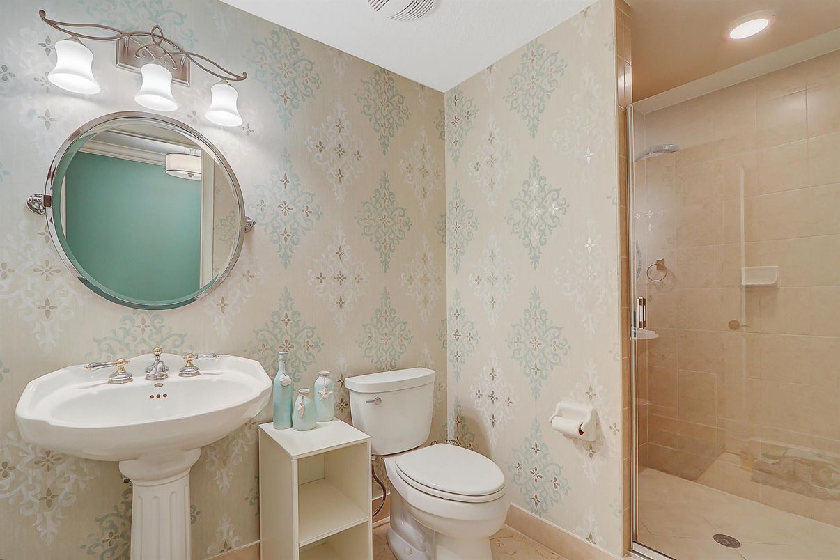 Bathroom, Glass Shower, Interior, Recessed Lighting