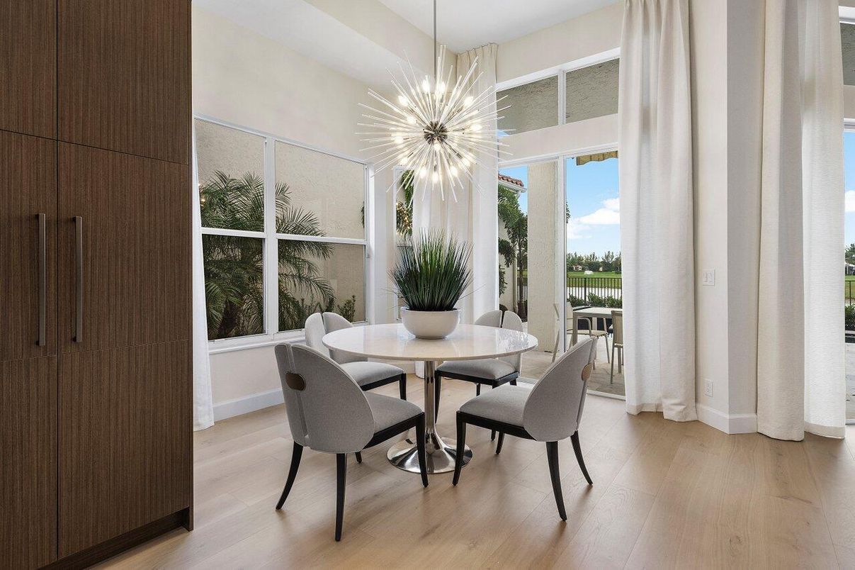 Dining room, Interior, Pendant Lights, Wood Texture Flooring