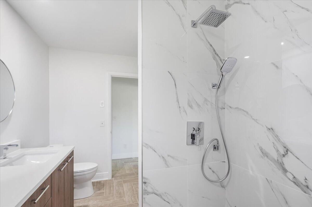 Bathroom, Interior, Marble Walls, Wood Texture Flooring