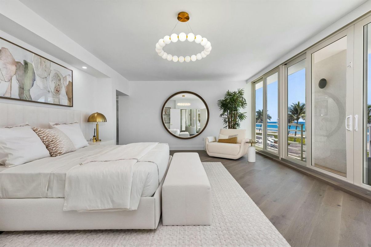 Bedroom, Interior, Pendant Lights, Recessed Lighting, Wood Texture Flooring