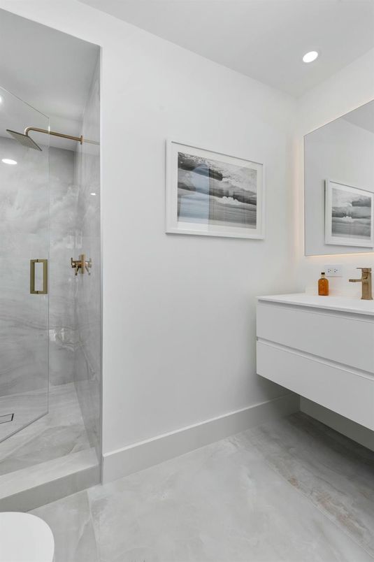 Bathroom, Glass Shower, Interior, Recessed Lighting