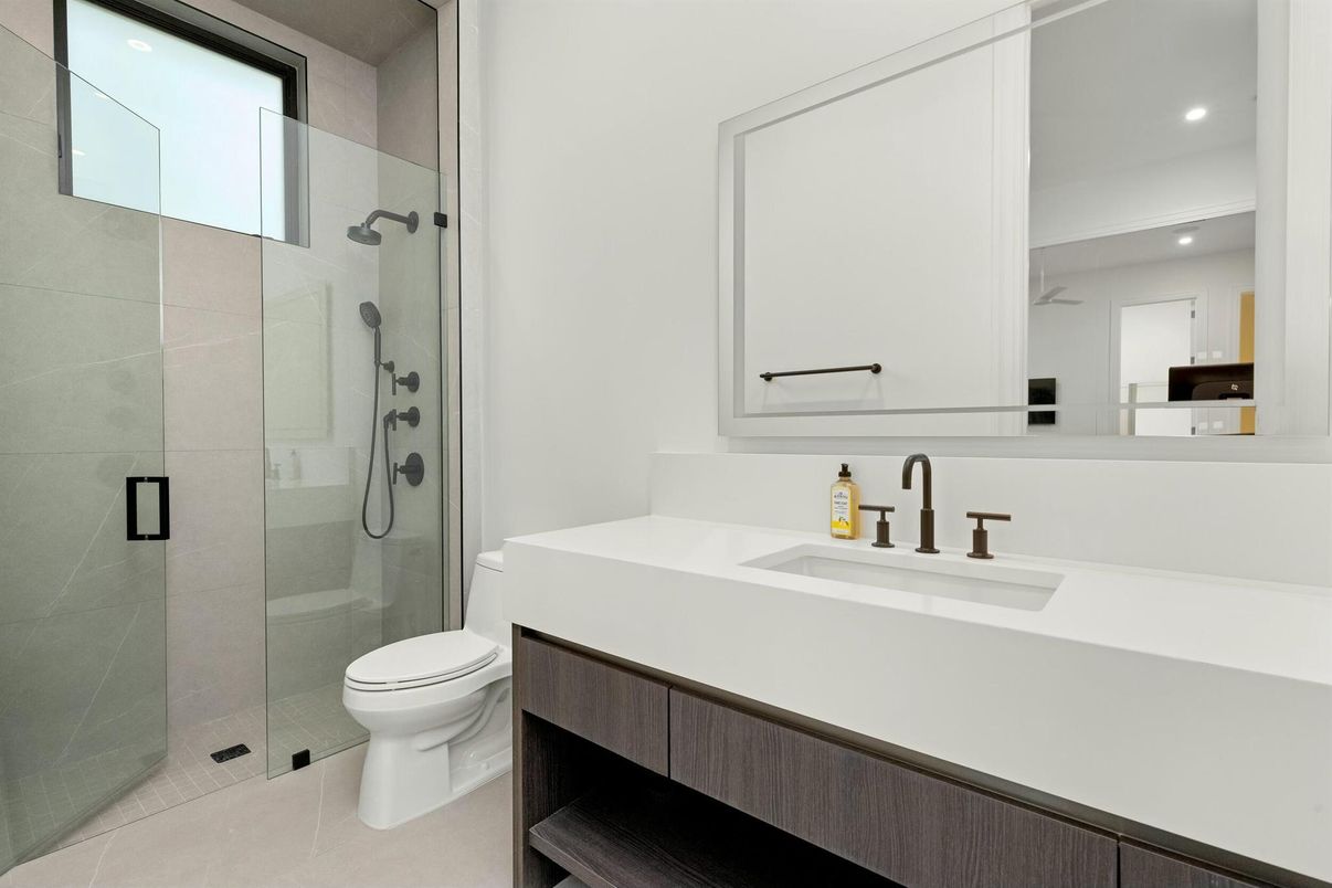 Bathroom, Glass Shower, Interior, Recessed Lighting
