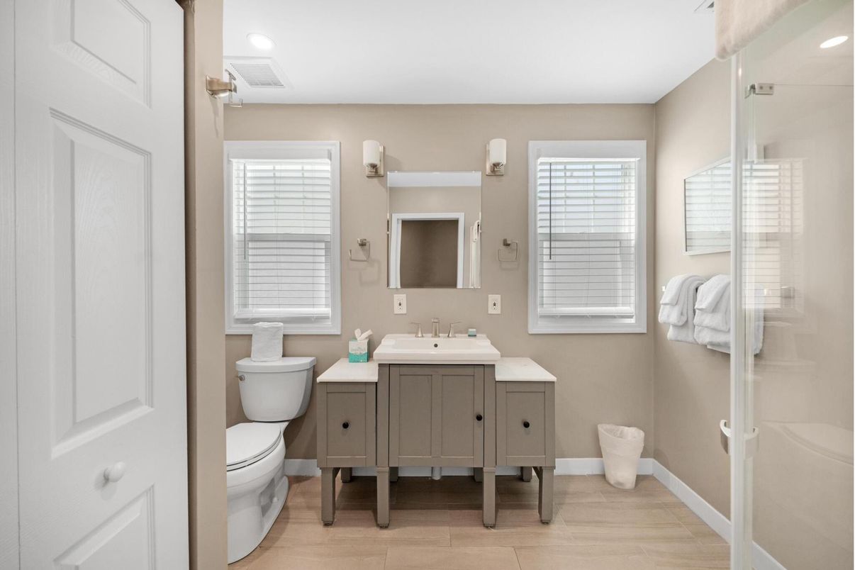 Bathroom, Interior, Recessed Lighting, Wood Texture Flooring