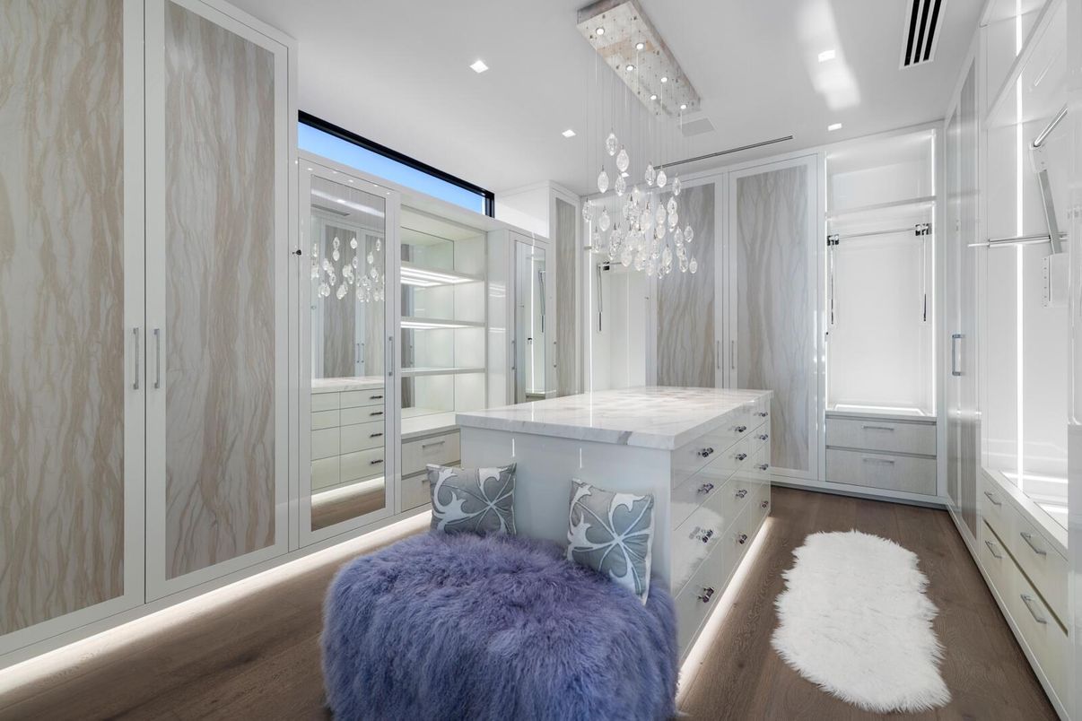 Bathroom, Chandelier, Interior, Recessed Lighting, Walk-in Closets, Wood Texture Flooring
