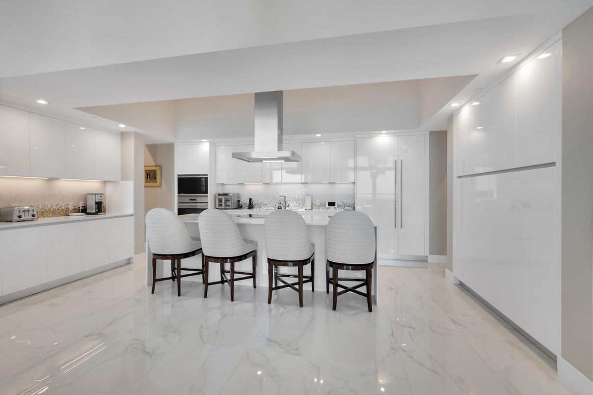 Interior, Kitchen, Marble, Recessed Lighting, Stainless Steel Appliances