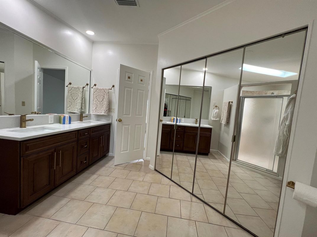 Bathroom, Dual Sink Vanities, Glass Shower, Interior, Recessed Lighting