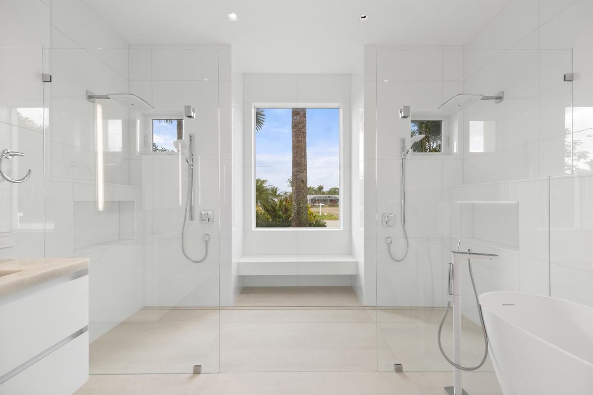 Bathroom, Free Standing Baths, Glass Shower, Interior, Recessed Lighting