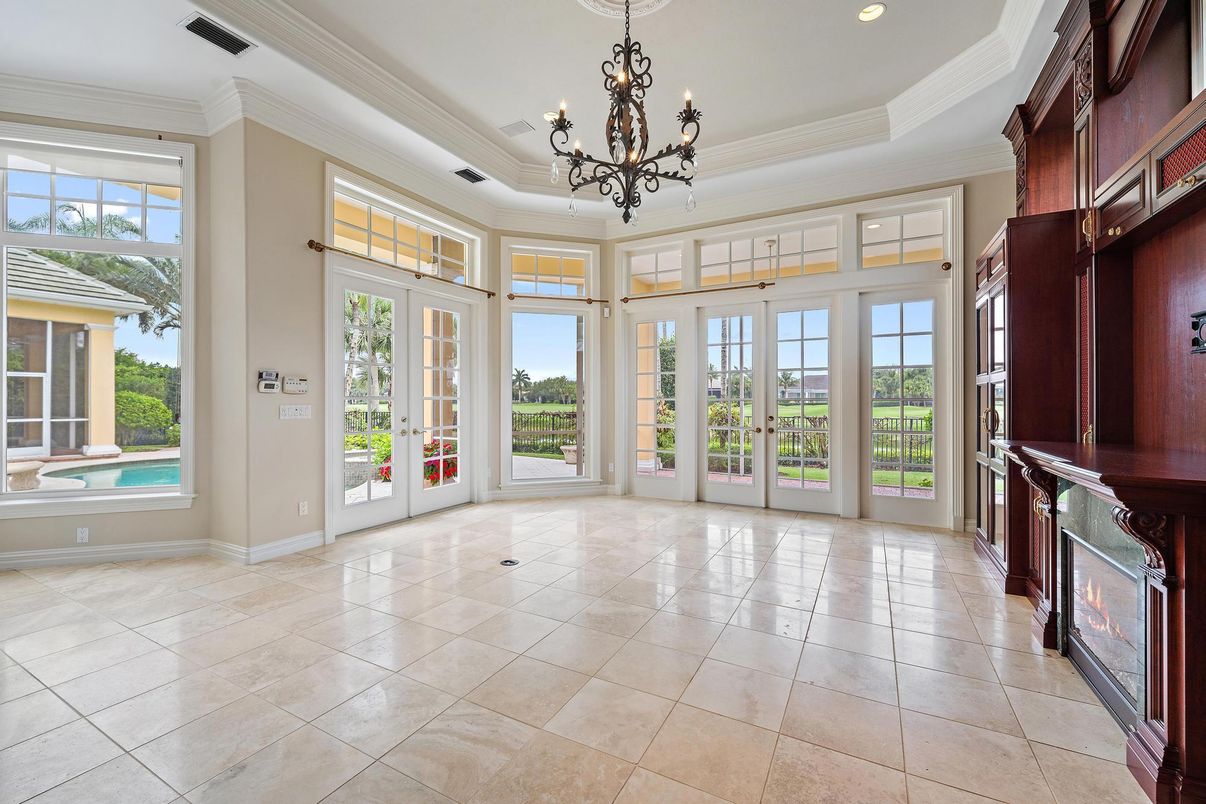 Chandelier, Empty room, Fireplace, Interior, Recessed Lighting