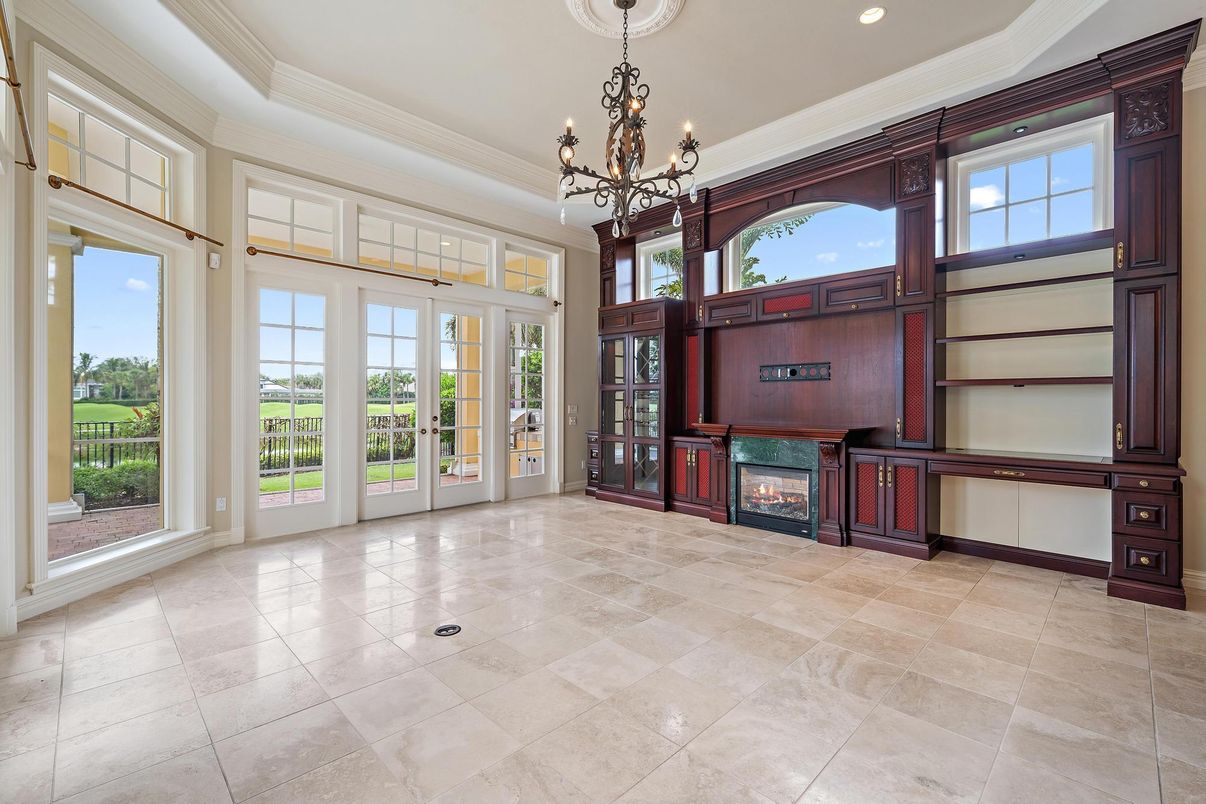Chandelier, Empty room, Fireplace, Interior, Recessed Lighting