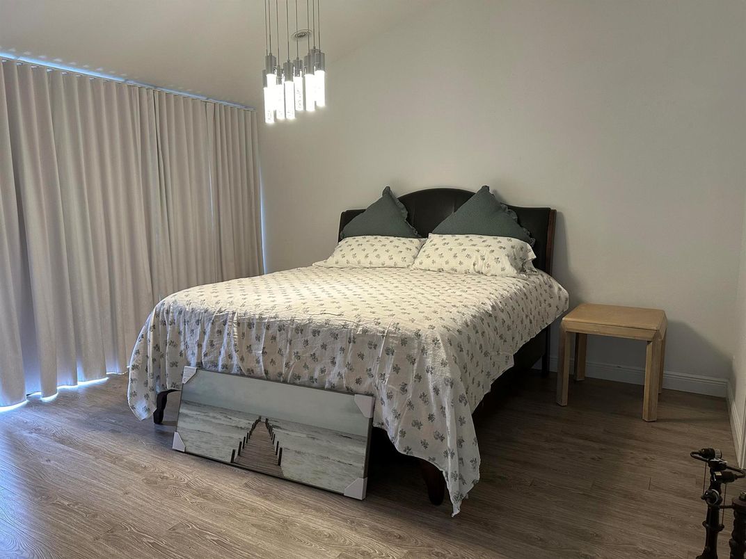 Bedroom, Interior, Pendant Lights, Wood Texture Flooring
