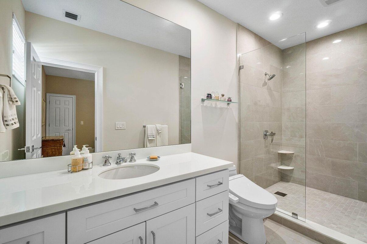 Bathroom, Glass Shower, Interior, Recessed Lighting