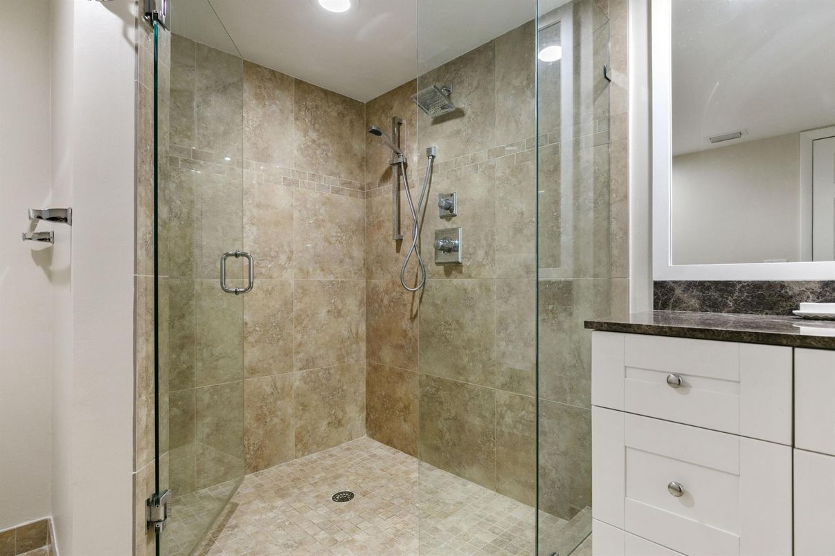 Bathroom, Glass Shower, Interior, Recessed Lighting