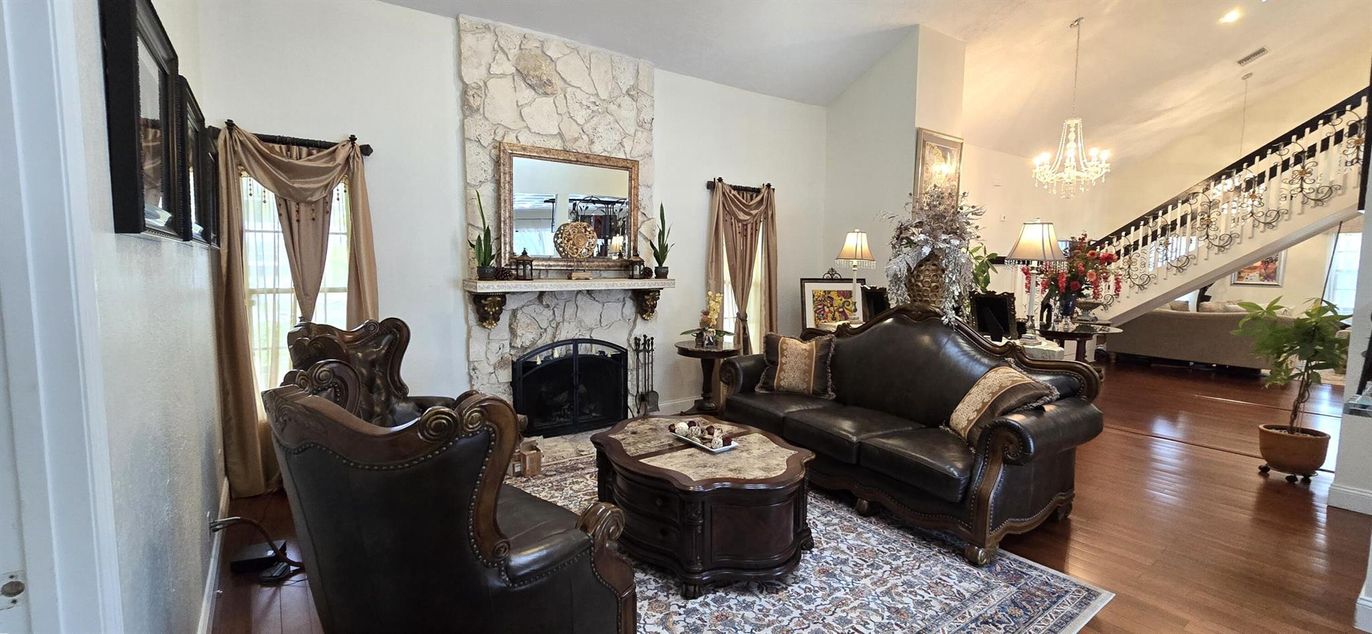 Chandelier, Fireplace, Interior, Living room, Wood Texture Flooring