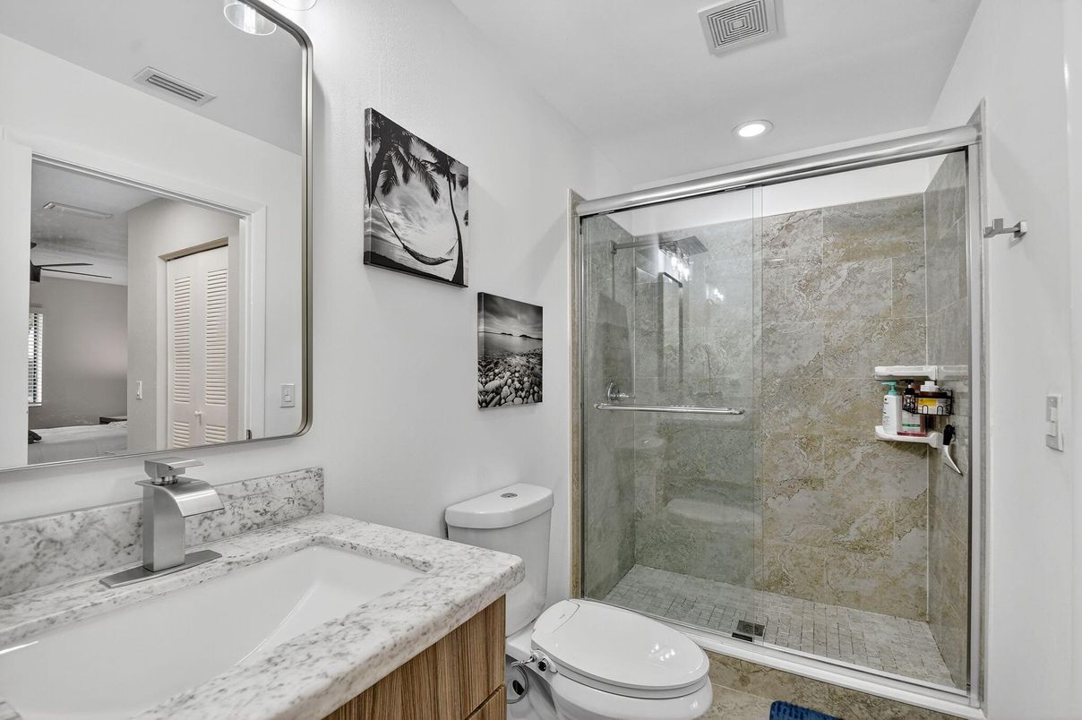 Bathroom, Glass Shower, Interior, Recessed Lighting