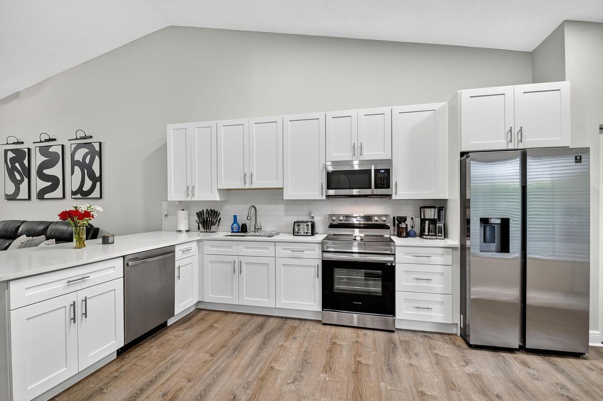Interior, Kitchen, Stainless Steel Appliances, Wood Texture Flooring