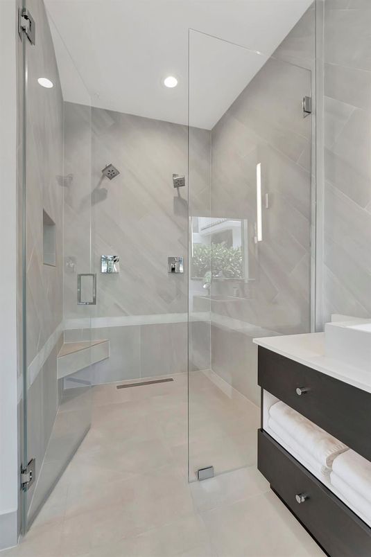 Bathroom, Glass Shower, Interior, Recessed Lighting